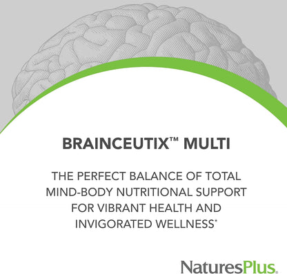 NaturesPlus BrainCeutix Multivitamin Capsules - Cognitive Support with B Vitamins & Minerals, 90 Capsules