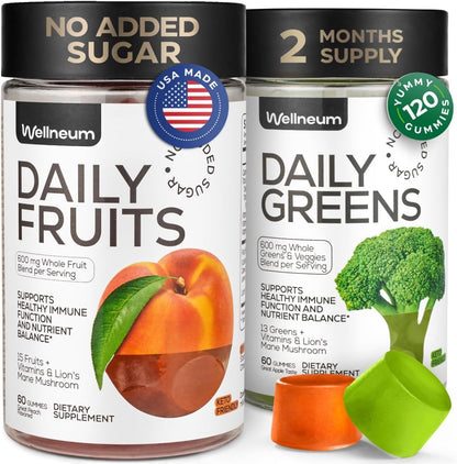 Super Greens + Super Fruits Gummies – 120 Gummies (2-Pack) – Sugar-free, Vegetarian, Non-GM