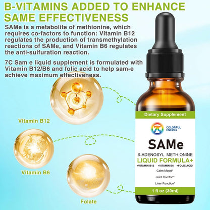 7c SAM-e Liquid Supplement - S-Adenosylmethionine with Vitamin B6 & B12, 1 fl oz (30 Servings) – Image 4