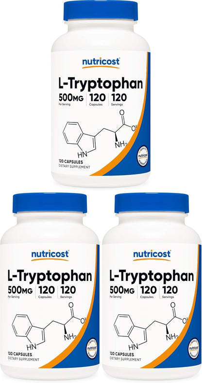 Nutricost L-Tryptophan 500mg, 240 Capsules (2 Bottles of 120)