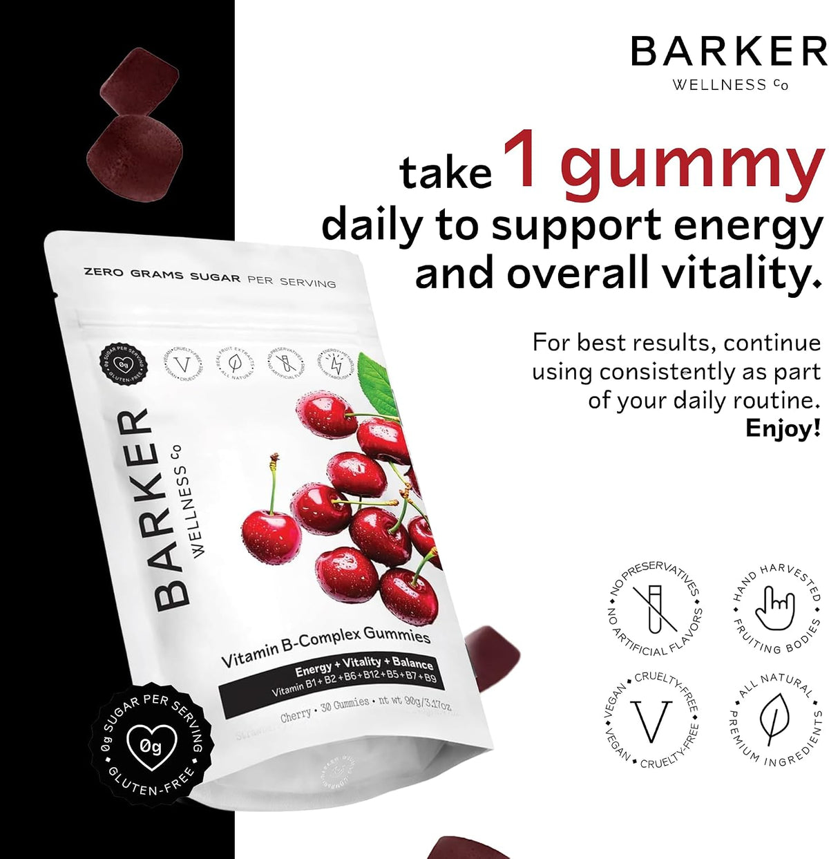Barker Wellbeing Vitamin B-Complex Gummies – – Sugar-free – No added sugar, great for those watching their intake. – Image 2