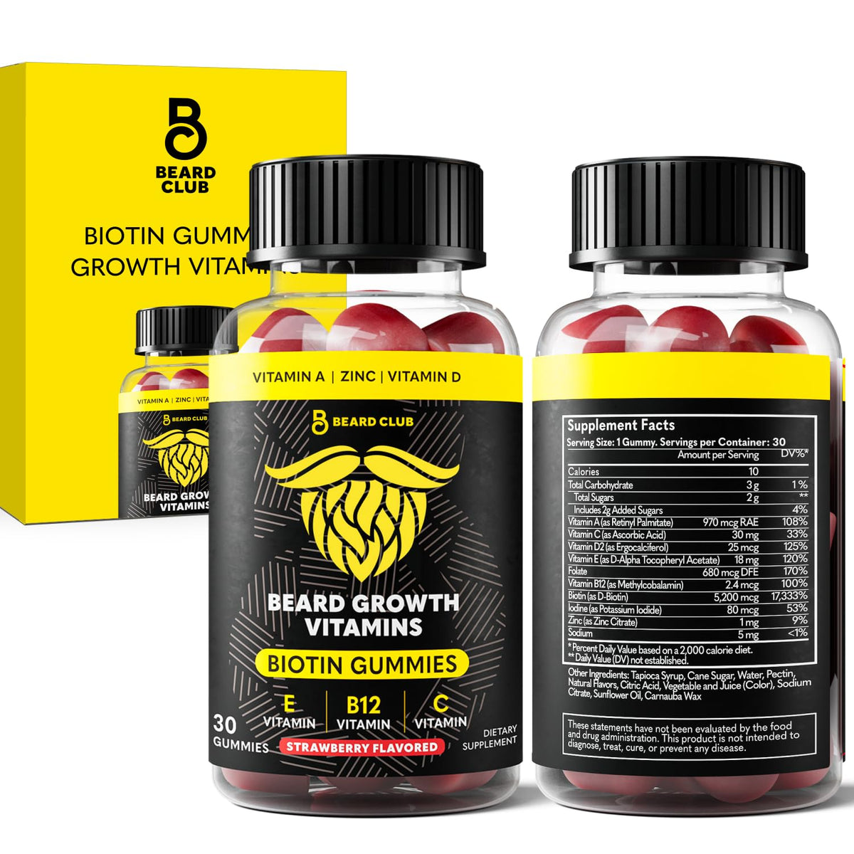 The Beard Club Biotin Beard Growth Vitamin Gummies - Hair Supplement for Men - Vitamins B12, E, & C to Support a Thicker – Image 1