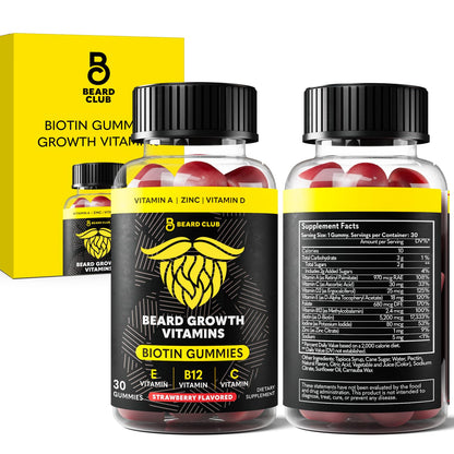 The Beard Club Biotin Beard Growth Vitamin Gummies - Hair Supplement for Men - Vitamins B12, E, & C to Support a Thicker – Image 1