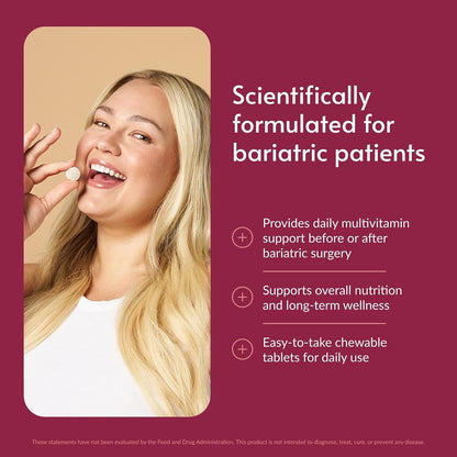 Bariatric Advantage Chewable Multi RP Multivitamin - for Bariatric Surgery Patients - with Iron, Copper, Vitamin C, A, Zinc & More - 100% RDI of 18 Nutrients - Mixed Fruit Flavour - 60 Chewable Tablets