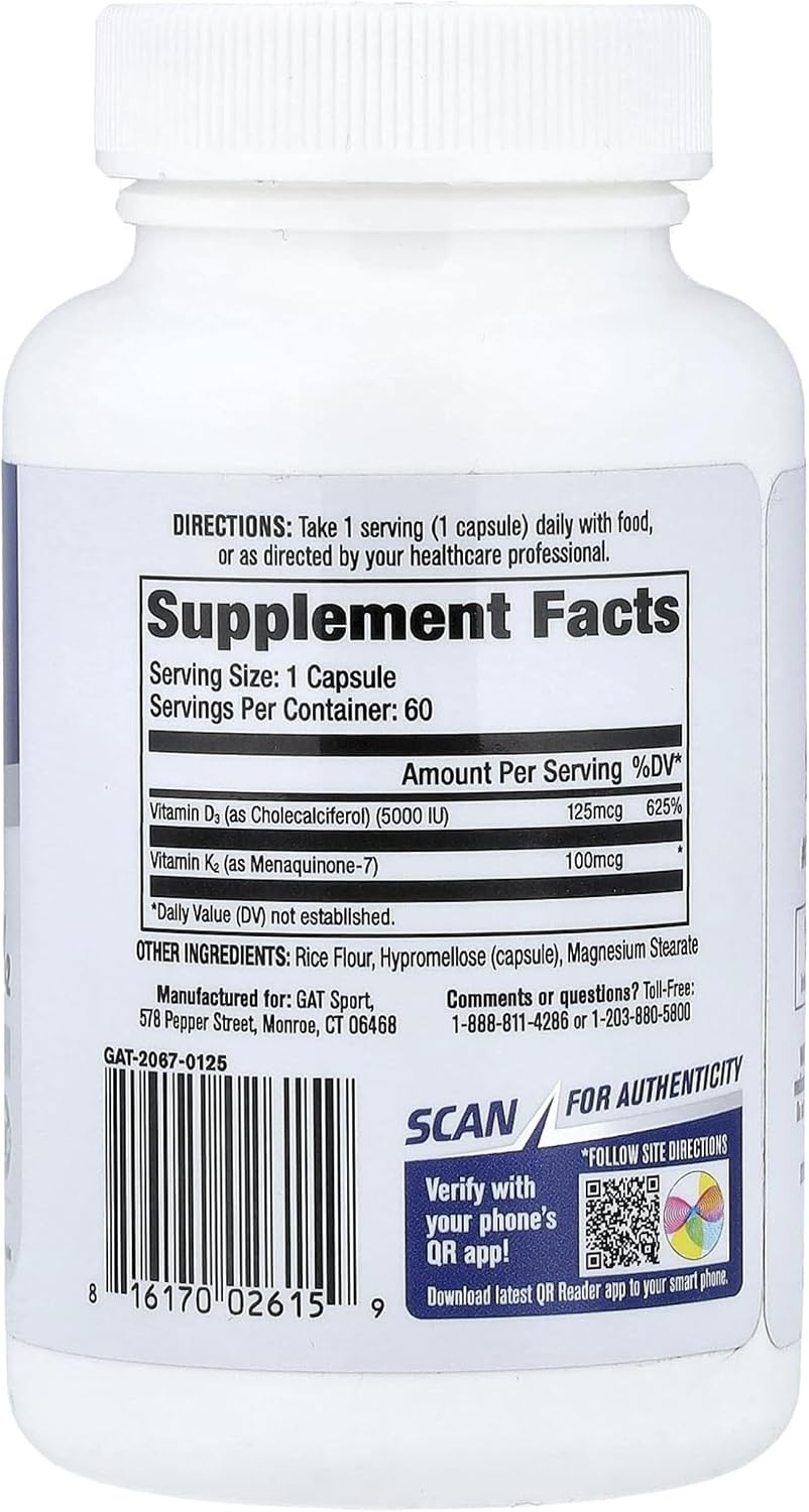 GAT SPORT Vitamin D3 K2, 5000 IU (125 mcg), – Immune Health: Vitamin D3 is known to help support normal immune – Image 2