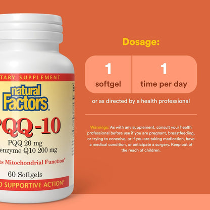Natural Factors, PQQ-10, Supports Energy and Healthy Ageing, Dietary Supplement, 60 softgels (60 servings)