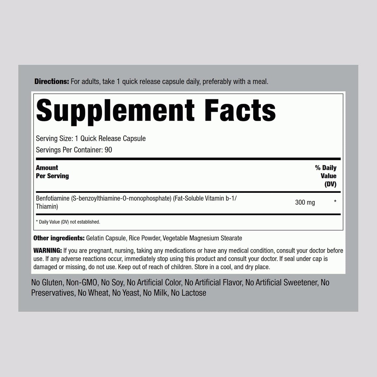 Piping Rock Benfotiamine 300mg | 90 Capsules | Fat Soluble Vitamin B1 - görsel 2