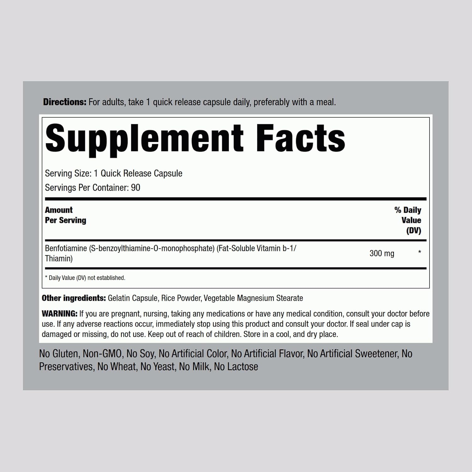 Piping Rock Benfotiamine 300mg | 90 Capsules | Fat Soluble Vitamin B1 - görsel 2