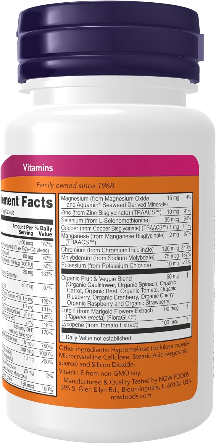NOW Foods Daily Vits™ with Fruit & Vegetable Blend, Lutein and Lycopene, 30 Veg Capsules - görsel 3