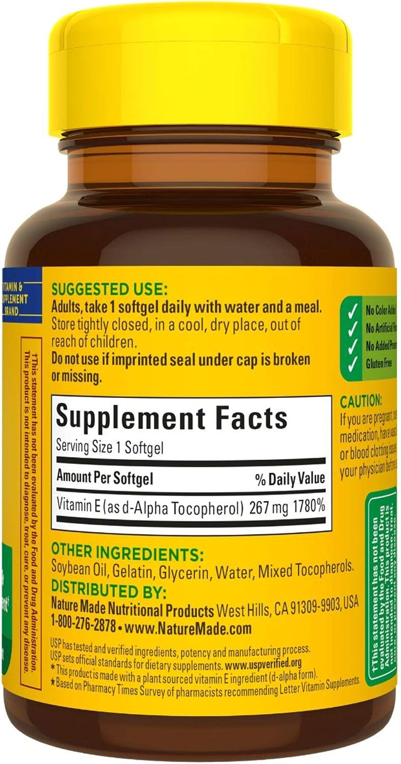 Nature Made Plant Sourced Vitamin E 267 mg (400 IU) d-Alpha Softgels, 100 Count (Pack of 3) - görsel 9