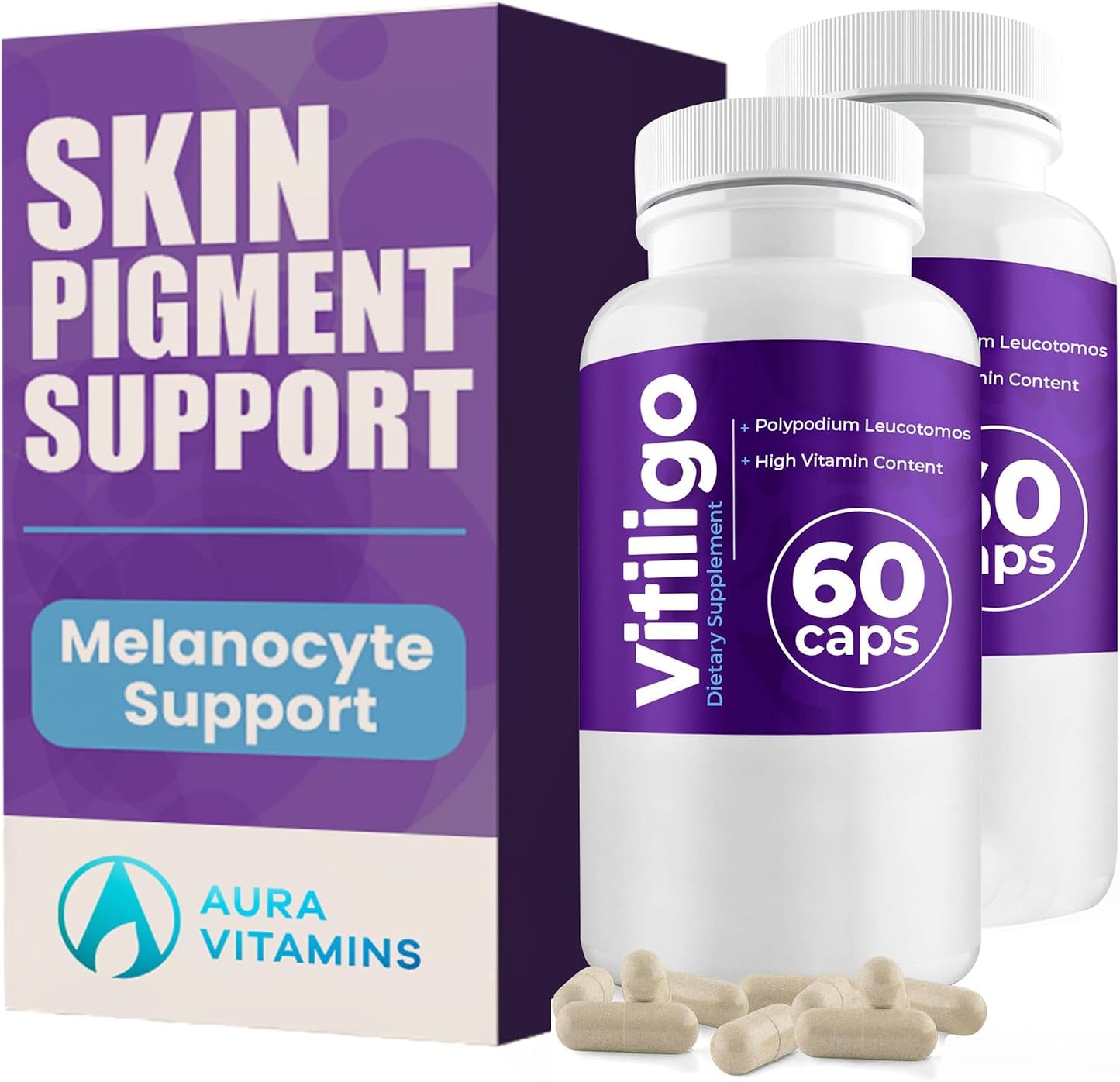 AURA VITAMINS Vitiligo Capsules - Skin Pigmentation Support - 60 Capsules - görsel 1