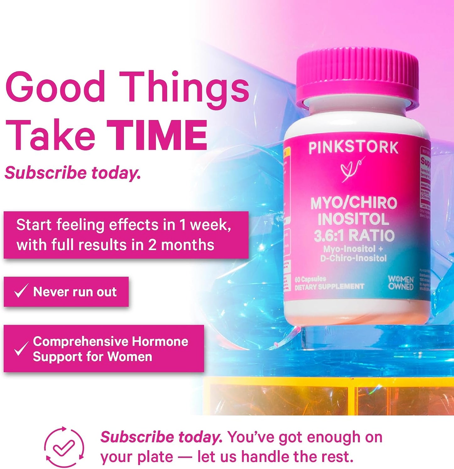 Pink Stork Myo-Inositol & D-Chiro Inositol Supplement - 3.6:1 Blend for Hormone Balance and Fertility Support - 60 Capsules - görsel 4
