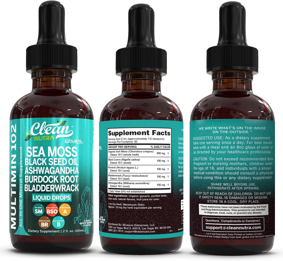Clean Nutra Organic Sea Moss Drops Supplement | Black Seed Oil, Ashwagandha, Burdock Root & Bladderwrack - Multimineral – Image 9