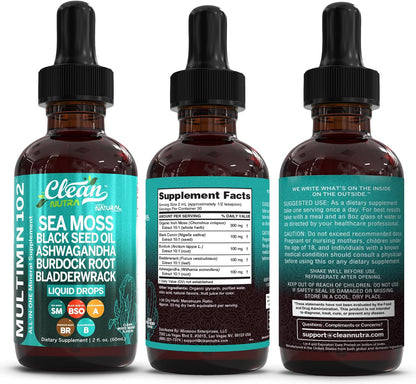 Clean Nutra Organic Sea Moss Drops Supplement | Black Seed Oil, Ashwagandha, Burdock Root & Bladderwrack - Multimineral – Image 9