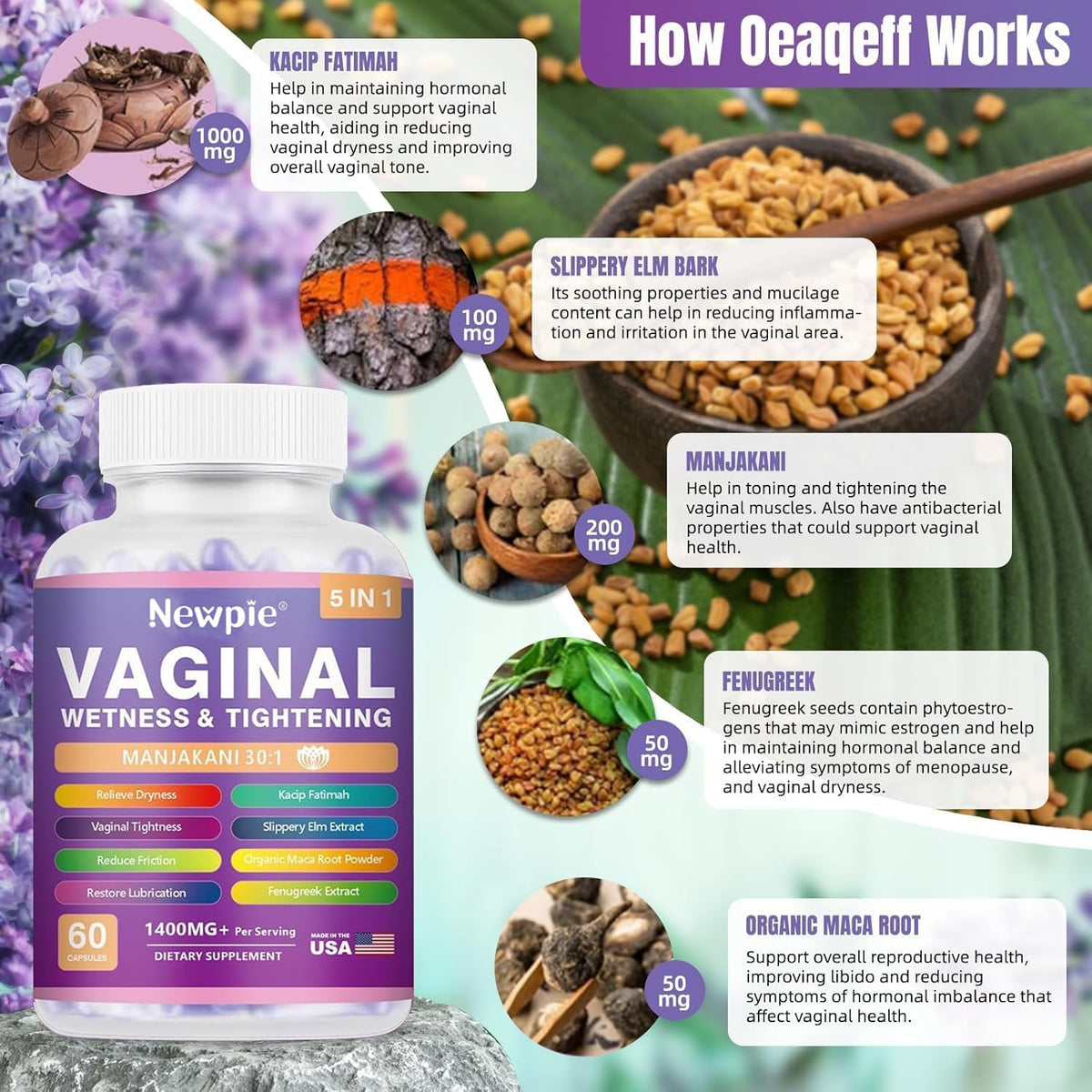 SUWENY Vaginal Moisturiser & Toning Capsules – Digestive Wellbeing: Slippery Elm also soothes the digestive tract, – Image 4