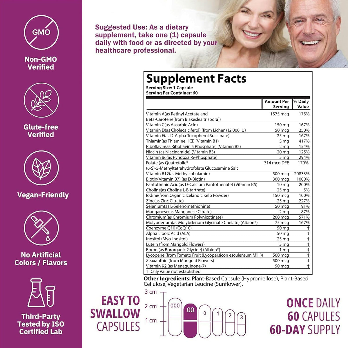 NatureGenX Just One Daily Methylated Multivitamin - Iron-Free, Methyl B12 & Quatrefolic Methylfolate, 120 Vegan Capsules – Image 5