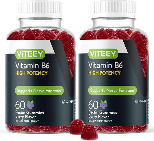 Viteey Vitamin B6 Gummies | 100mg | Energy, Nerve & Mood Support | Vegan | 120 Count – Image 1