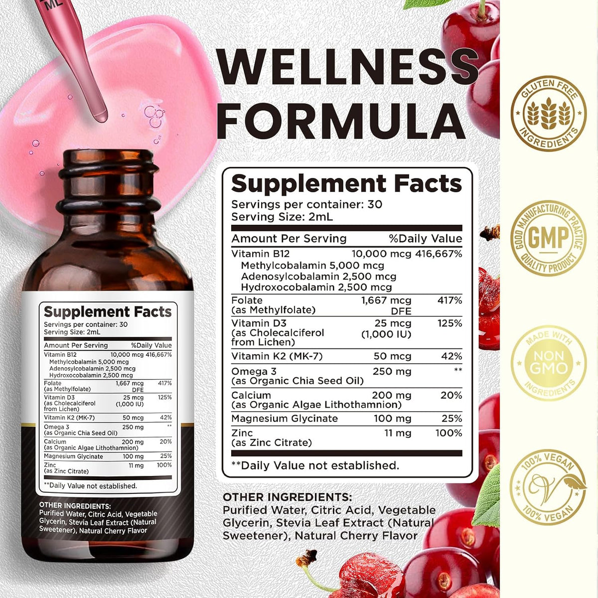 Vitamin B12 Complex 10000 mcg - Triple Liquid B-12 Drops Sublingual Supplement with Methylcobalamin, Adenosylcobalamin, and – Image 3