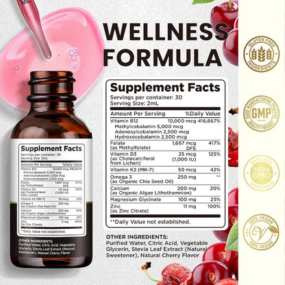 Vitamin B12 Complex 10000 mcg - Triple Liquid B-12 Drops Sublingual Supplement with Methylcobalamin, Adenosylcobalamin, and – Image 3