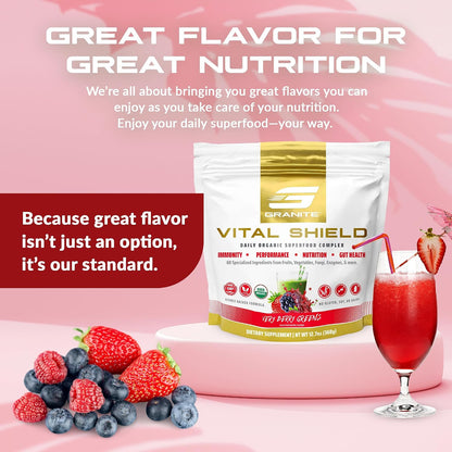 Granite Nutrition Vital Shield - USDA Organic Superfood Greens with Mushrooms & Tart Cherry for Energy, Immunity and Gut – Image 8