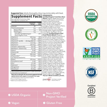 Garden of Life Organics Women's Gummies Vitamins – Multivitamin for Women with Methyl B12, C & D3, Certified Organic, Non-GM, Vegan, Berry Flavour, 120 Gummies