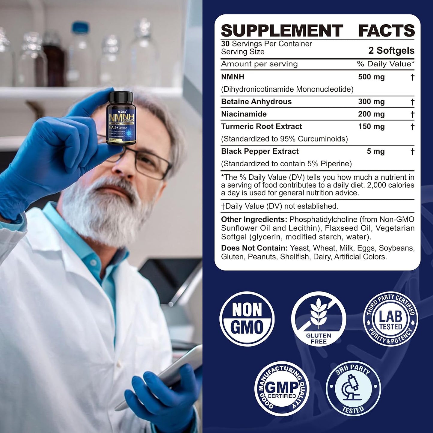 2Pack NAD+ Supplement, Next-Gen NMNH Liposomal 500mg, GLP-1 Friendly, NR NMN Alternative, High Absorption NAD+ with Curcumin, Niacinamide for Energy, DNA Repair, Healthy Ageing, 120 Soft-gels - görsel 4