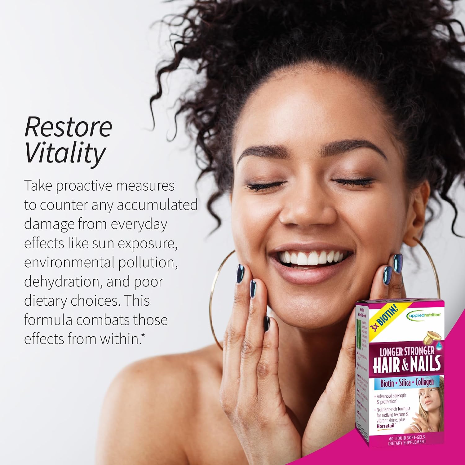 Applied Nutrition Longer Stronger Hair & Nails - 60 Liquid Soft-Gels (Pack of 4) - Biotin, Silica & Collagen - 120 Servings - görsel 5