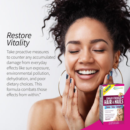 Applied Nutrition Longer Stronger Hair & Nails - 60 Liquid Soft-Gels (Pack of 4) - Biotin, Silica & Collagen - 120 Servings