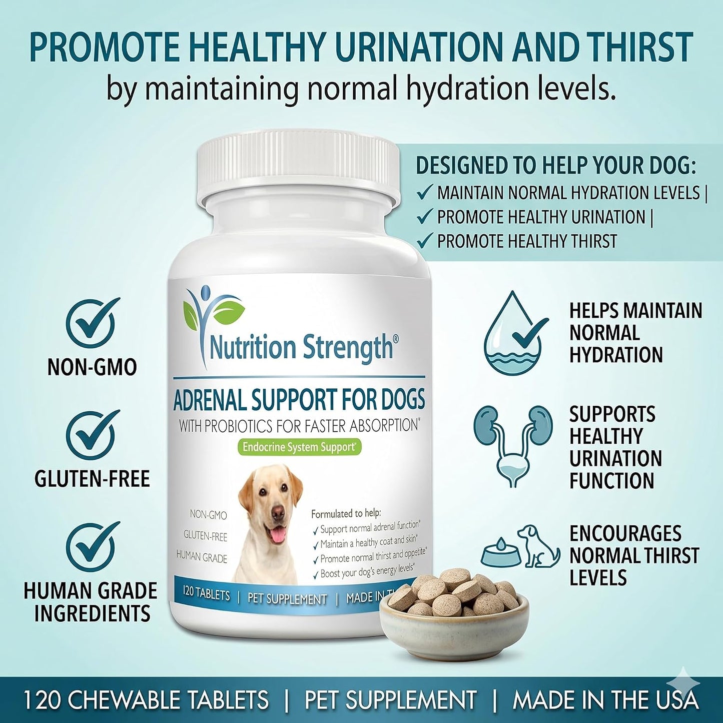 Adrenal Support for Dogs with Cushing's Disease - 120 Herbal Chewable Tablets - görsel 6