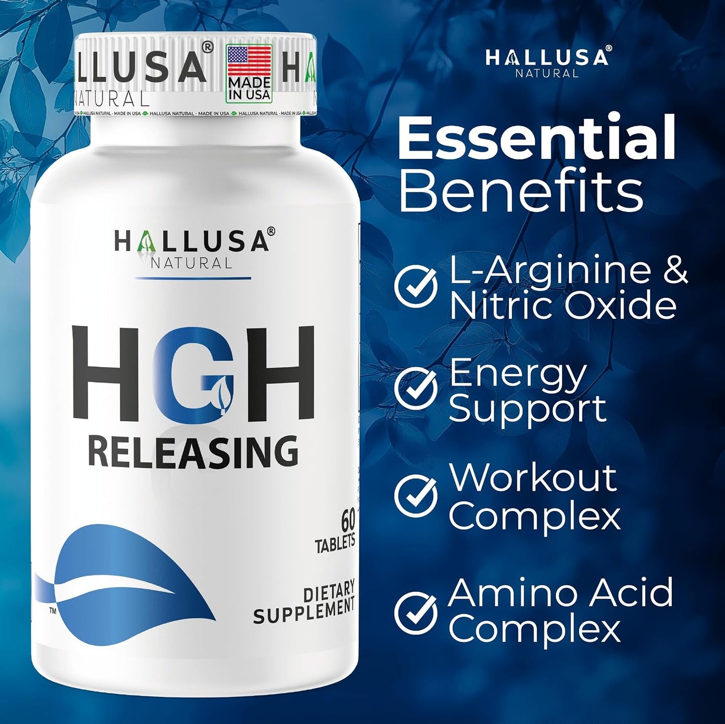 Hallusa Natural HGH Releasing Support Supplement - L-Arginine & Ornithine, Nitric Oxide Support for Muscle Recovery and Performance - 60 Tablets - görsel 6