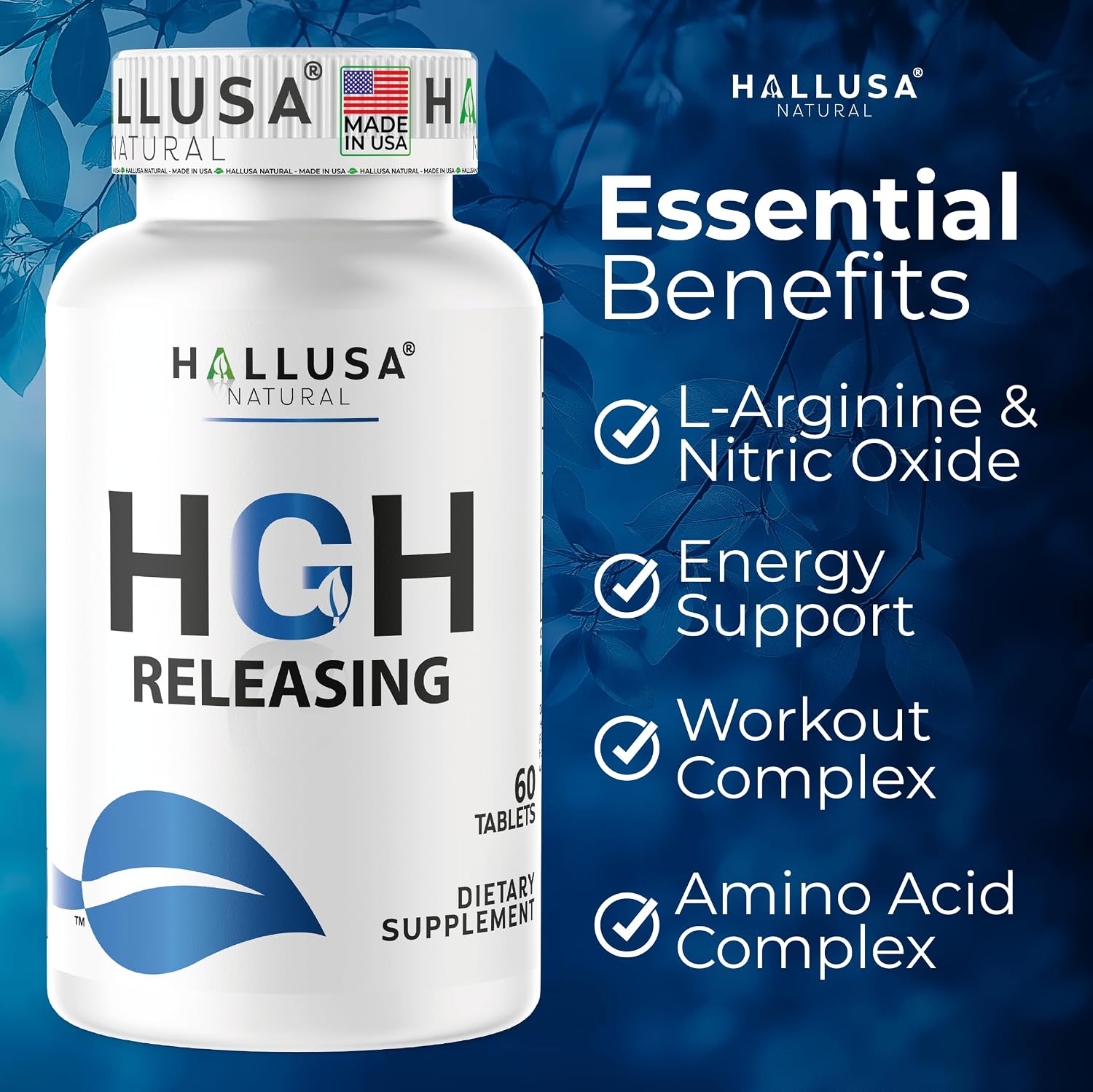 Hallusa Natural HGH Releasing Support Supplement - L-Arginine & Ornithine, Nitric Oxide Support for Muscle Recovery and Performance - 60 Tablets - görsel 6