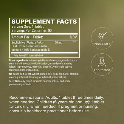 Terry Naturally EuroPharma Bronchial Clear Ivy Leaf Extract - 90 Tablets – Image 5