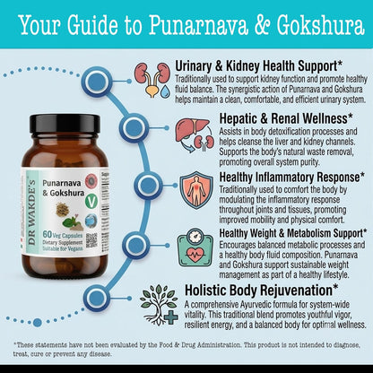 DR WAKDE's Punarnava & Gokshura Capsules (60 Veg Caps, Ayurvedic Urinary Support)