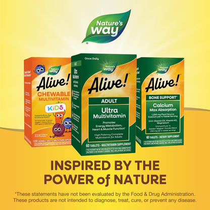 Nature's Way Alive! Adult Ultra Multivitamin, Supports Energy Metabolism, Heart & Muscle Function, with B-Vitamins Including Methylated B12, Gluten Free, 60 Tablets