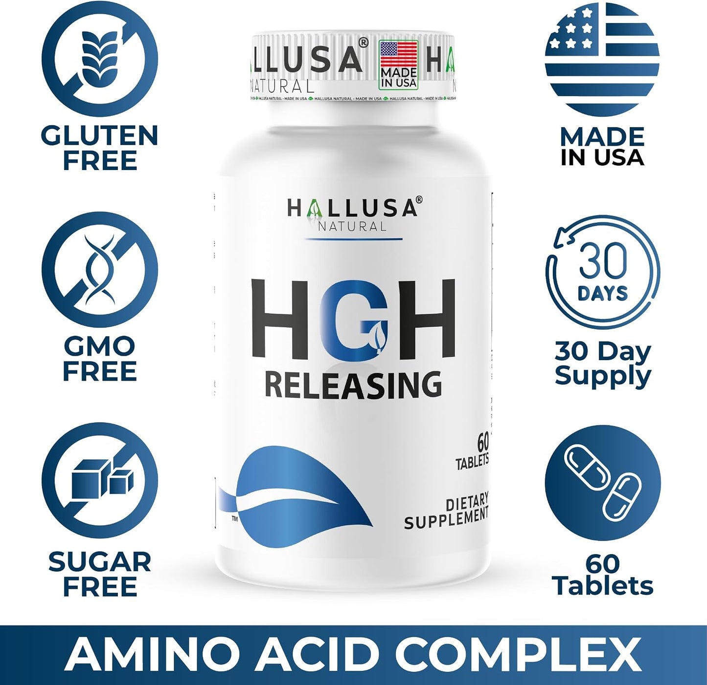 Hallusa Natural HGH Releasing Support Supplement - L-Arginine & Ornithine, Nitric Oxide Support for Muscle Recovery and Performance - 60 Tablets - görsel 9