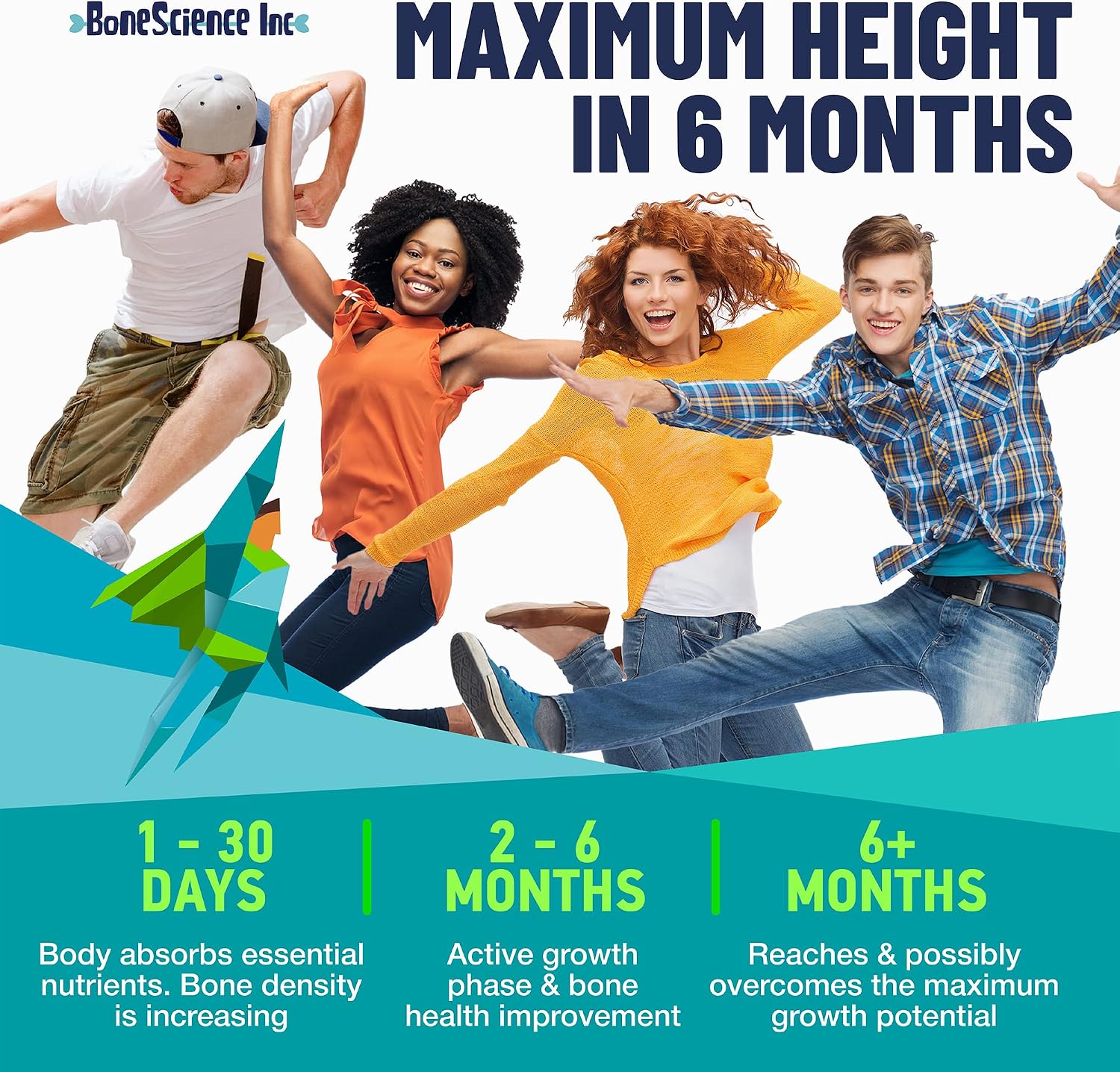 BoneScience Inc Height Growth Maximiser – Growth Optimisation Supplement for Teens & Young Adults – Bone & Development Support with Calcium, Vitamin D3, Zinc & Amino Acids – 2 Pack (60 Count Each) - görsel 5
