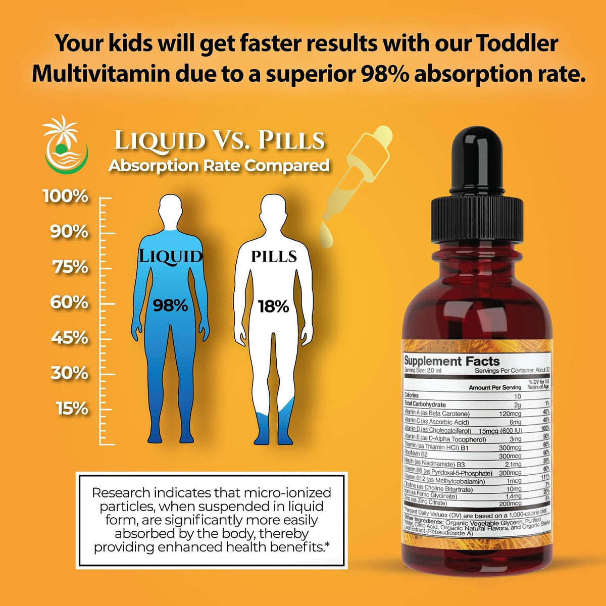 Tropical Oasis Organic Kids Multivitamin with Iron for Toddlers - Liquid Drops, 60 mL – Image 3