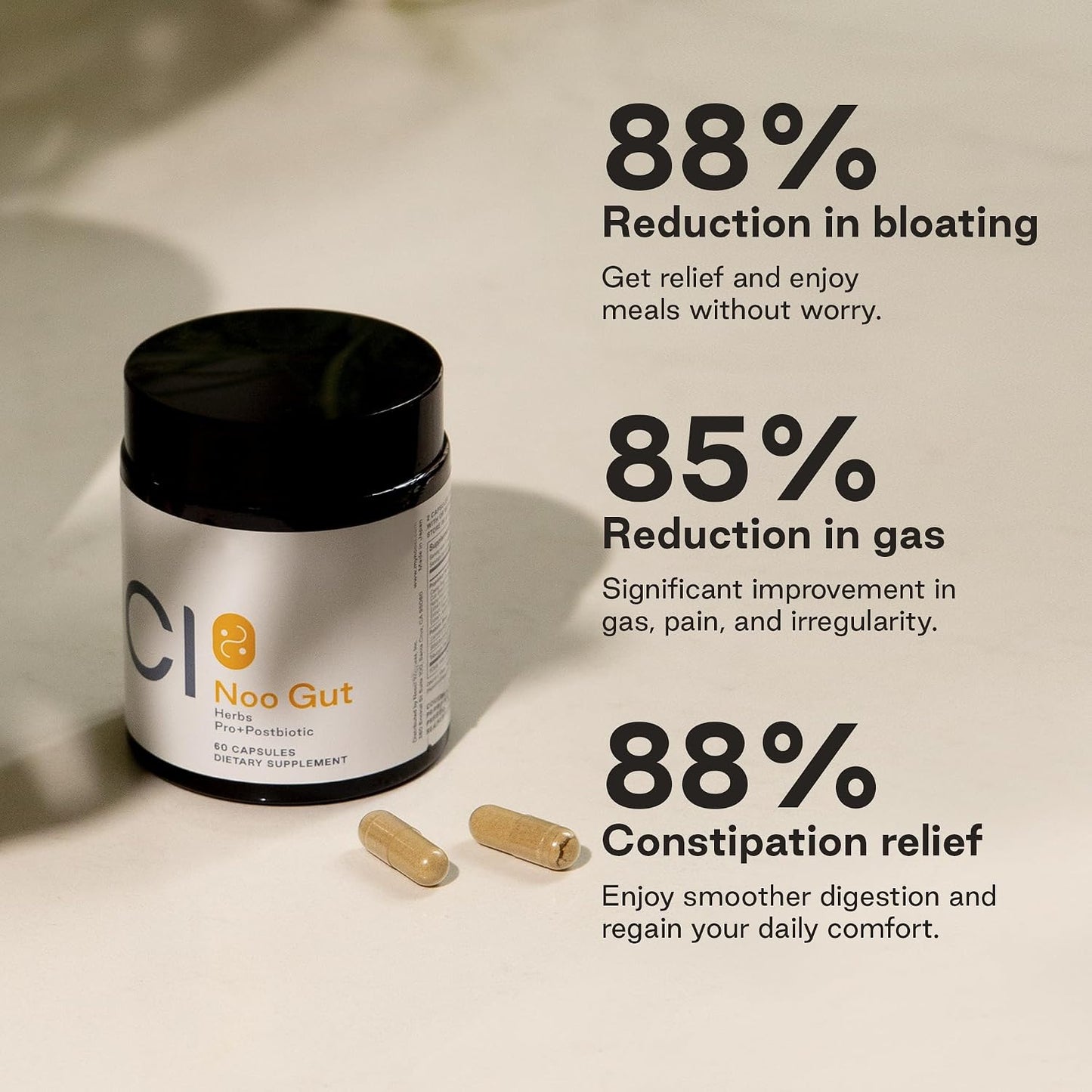 NOOCI NOO Gut, Gut + Skin: 3-in-1 Gut Health Supplement with Herbs, Probiotic & Postbiotic, 60 Vegan Capsules - görsel 6