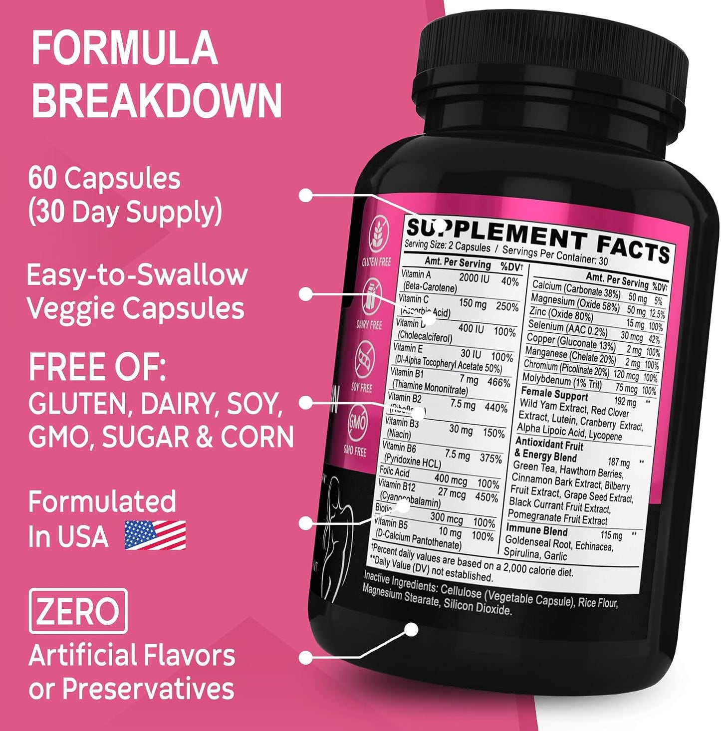 DR. BO Women's Multivitamin - Natural Daily Multivitamin with Magnesium & Zinc - Iron & Soy-free - görsel 6