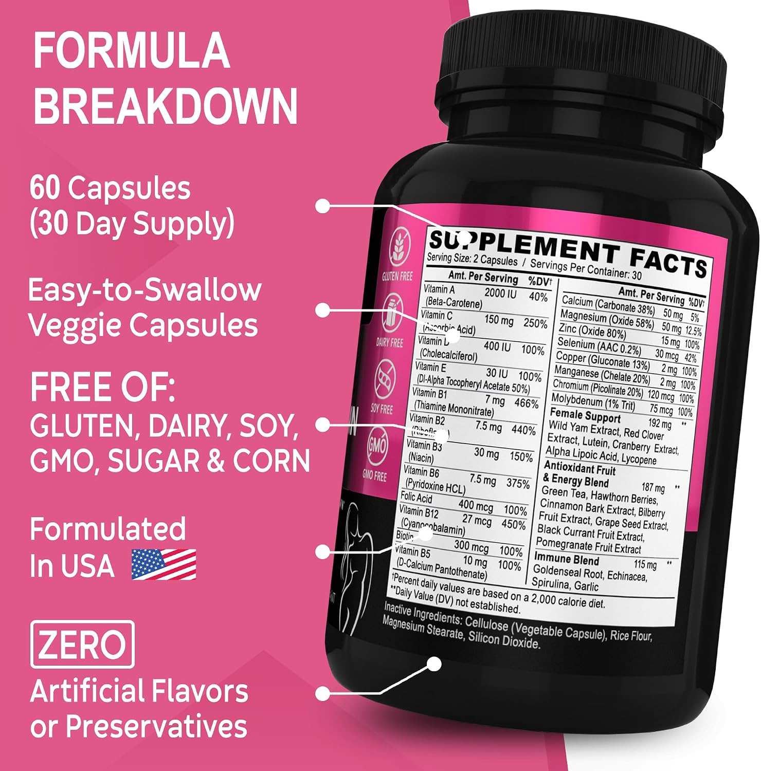 DR. BO Women's Multivitamin - Natural Daily Multivitamin with Magnesium & Zinc - Iron & Soy-free - görsel 6