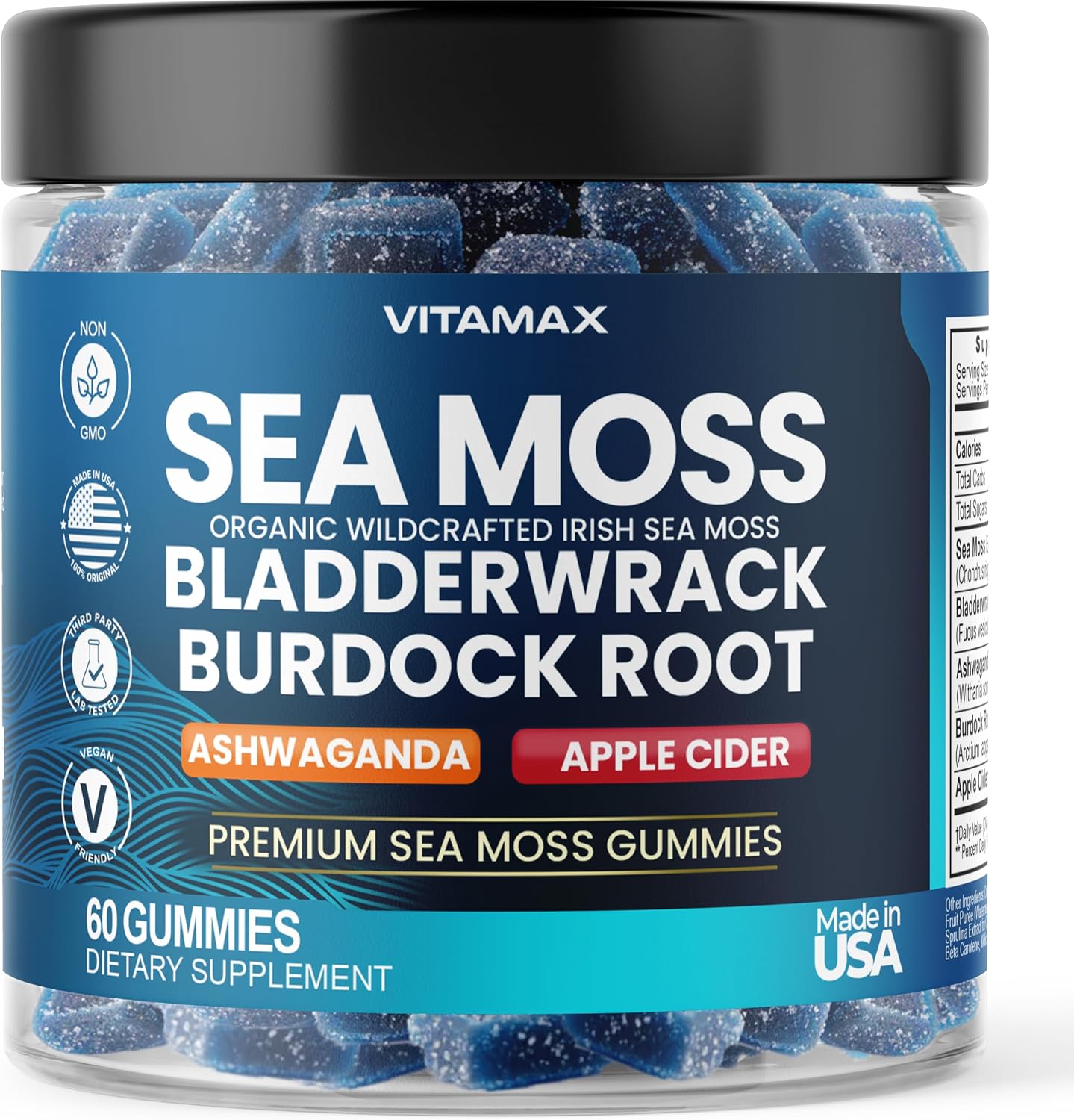 Vitamax Irish Sea Moss Gummies – Multi-Mineral Supplement with Sea Moss, Bladderwrack, Ashwagandha, Burdock Root & ACV – 60 Gummies - görsel 1