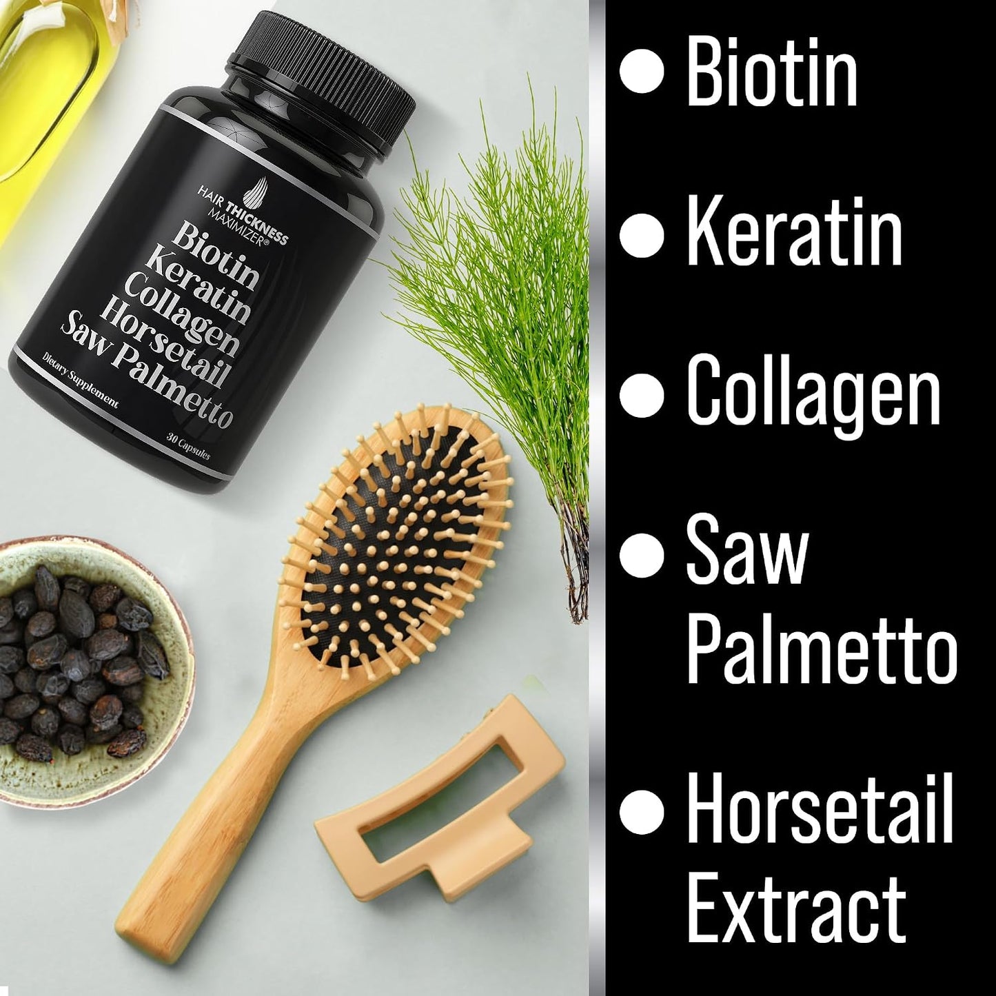 Hair Thickness Maximiser 5-in-1 Hair Growth Supplement – Biotin 5000mcg with Keratin, Collagen, Horsetail & Saw Palmetto - görsel 4