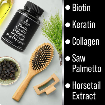 Hair Thickness Maximiser 5-in-1 Hair Growth Supplement – Biotin 5000mcg with Keratin, Collagen, Horsetail & Saw Palmetto