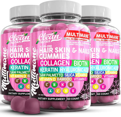 Clean Nutraceuticals Biotin Collagen Keratin Gummies | Hair, Skin and Nails Vitamins for Women's | Hyaluronic Acid Bamboo – Image 1