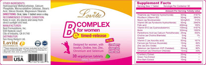 LOVITA High Potency Vitamin B Complex for Women's - Timed-release with Iron, Vitamin C, Cranberry, Pine Bark, Green Tea (Pack of 3, 90 Tablets)