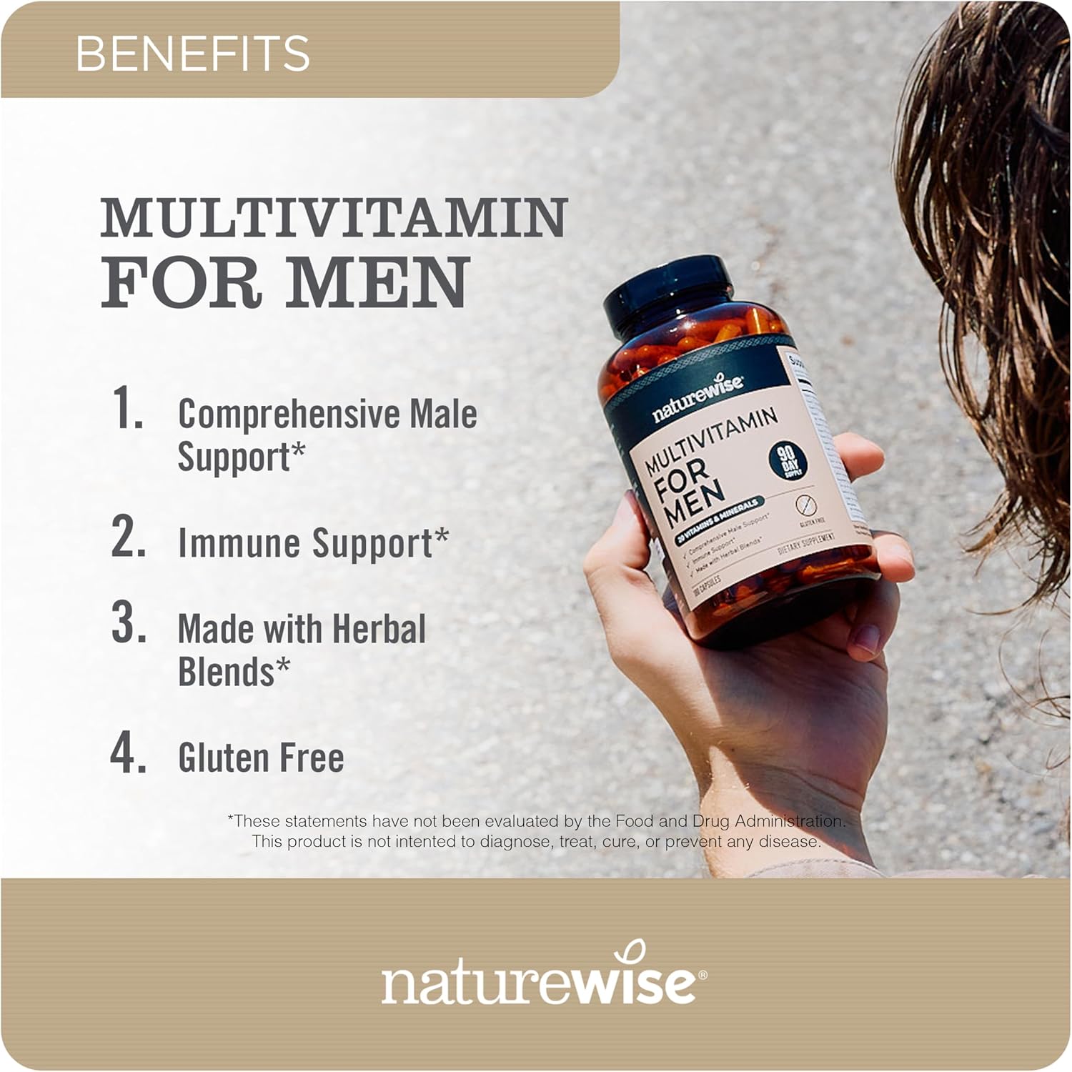 NatureWise Multivitamin for Men - Daily Male Support - Minerals & Herbs for Energy, Performance, Immunity - with Vitamin A, C, D, B-Complex - Soy & Gluten Free, Non-GM - 90 Capsules (45-Day Supply) - görsel 2