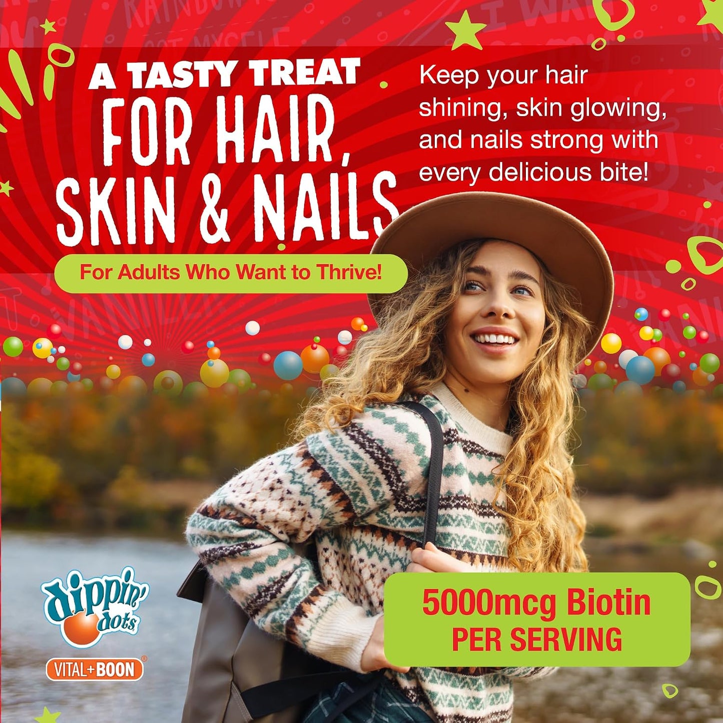Dippin' Dots High Potency Biotin Gummies 5000mcg - Hair, Skin & Nails - Raspberry - 60 Day Supply (2 Pack) - görsel 2