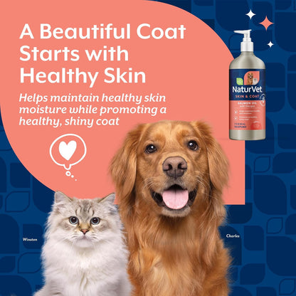 NaturVet – Salmon Oil Skin & Coat Plus Omegas | Supports Healthy Skin & Glossy Coat | Natural Source of Omega-3 & 6 Fatty Acids | for Dogs & Cats (500 mL Oil)