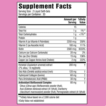 Applied Nutrition Longer Stronger Hair & Nails - 60 Liquid Soft-Gels (Pack of 4) - Biotin, Silica & Collagen - 120 Servings