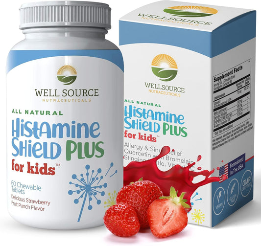 Histamine Shield Plus Kids – Natural Antihistamine Chewable Tablets, 60 Strawberry Fruit Punch – Image 1